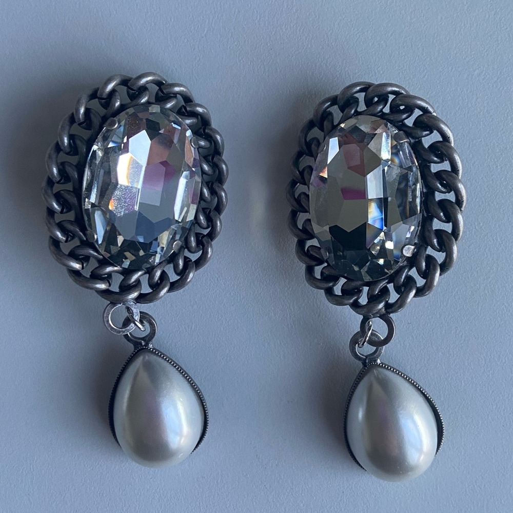 Alessandra Rich Crystal-Embellished Clip-on Earrings in Original Bag with Tags